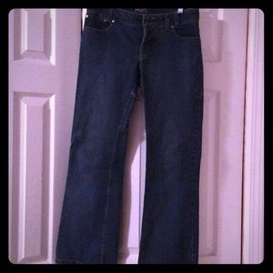 Low denim button fly straight leg jeans